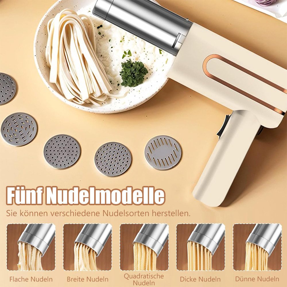 TUWENA Nudelmaschine Elektrische Nudelmaschine Handheld, Tragbare Handpresse mit 5 Modi, Aufladbar Teigausrollmaschine für Ausgemachte Spaghetti/Fettuccine