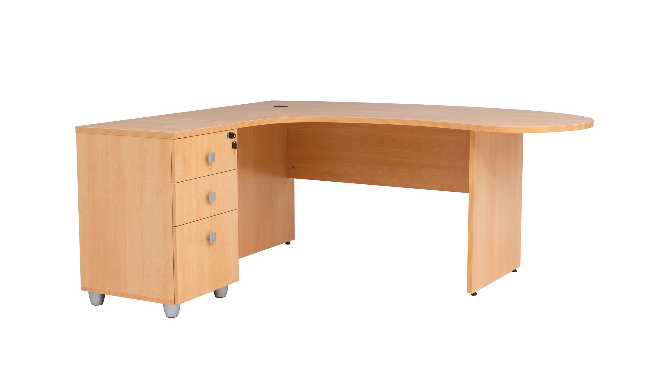 Furni24 Schreibtisch Winkelschreibtisch Gela,Holzfuss,Buche,180 cm, inkl.  Beistellcontainer | Standcontainer