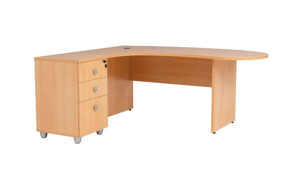 Furni24 Schreibtisch Winkelschreibtisch Gela,Holzfuss,Buche,180 cm, inkl.  Beistellcontainer