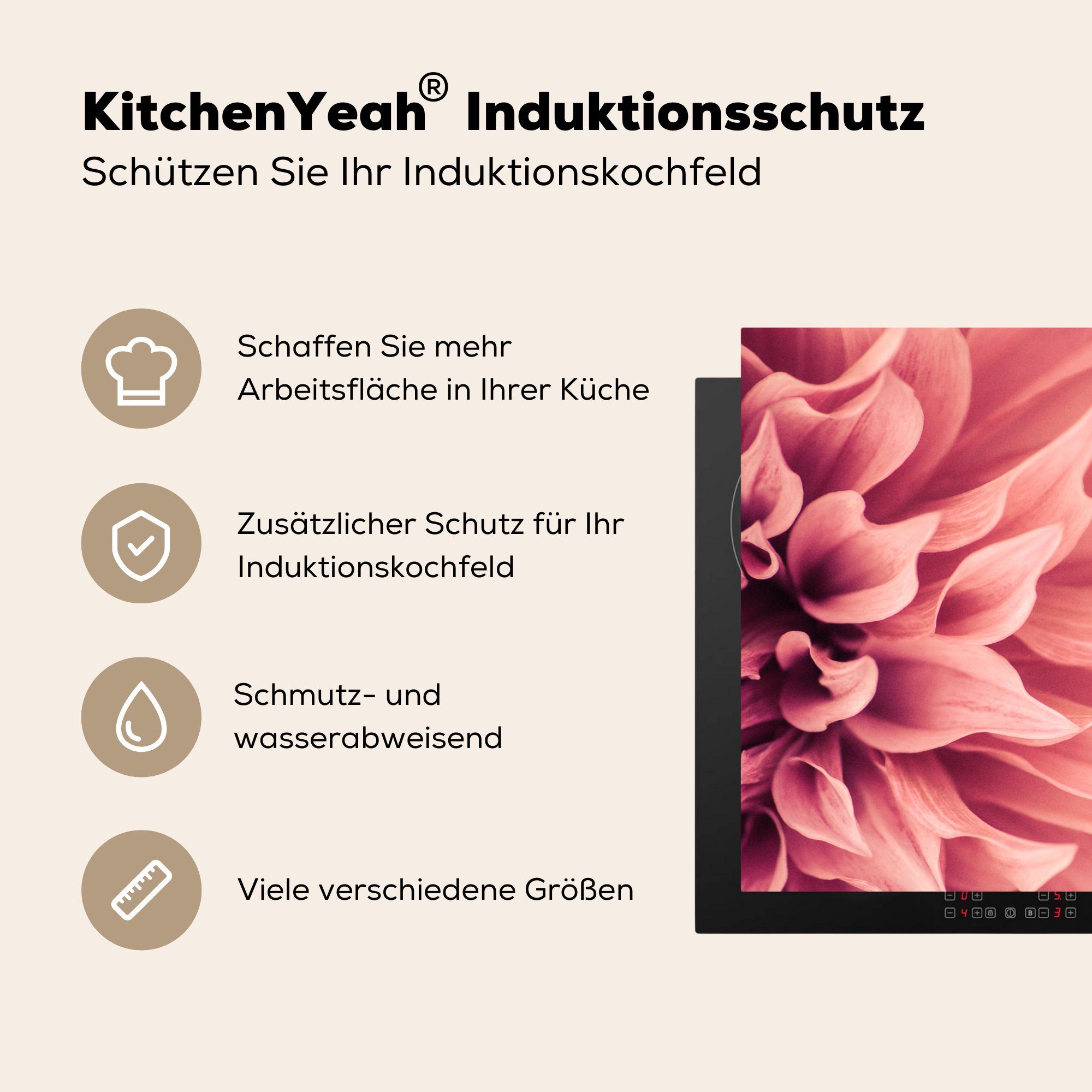 Blume, Vinyl, tlg), abstrakte 81x52 die cm, Schutz Induktionskochfeld für MuchoWow (1 Ceranfeldabdeckung rosa küche, Nahaufnahme Herdblende-/Abdeckplatte