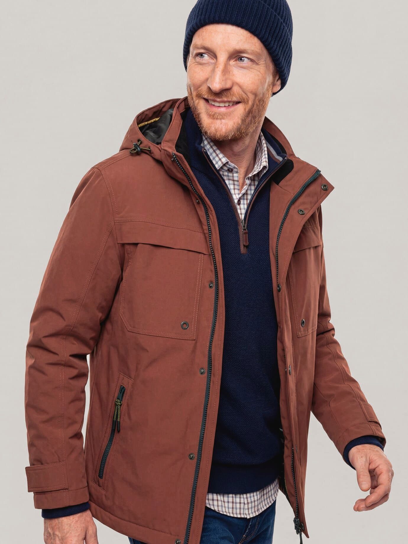Walbusch Funktionsjacke Herren Wasserdichte Funktionsjacke mit Kapuze, atmungsaktiv