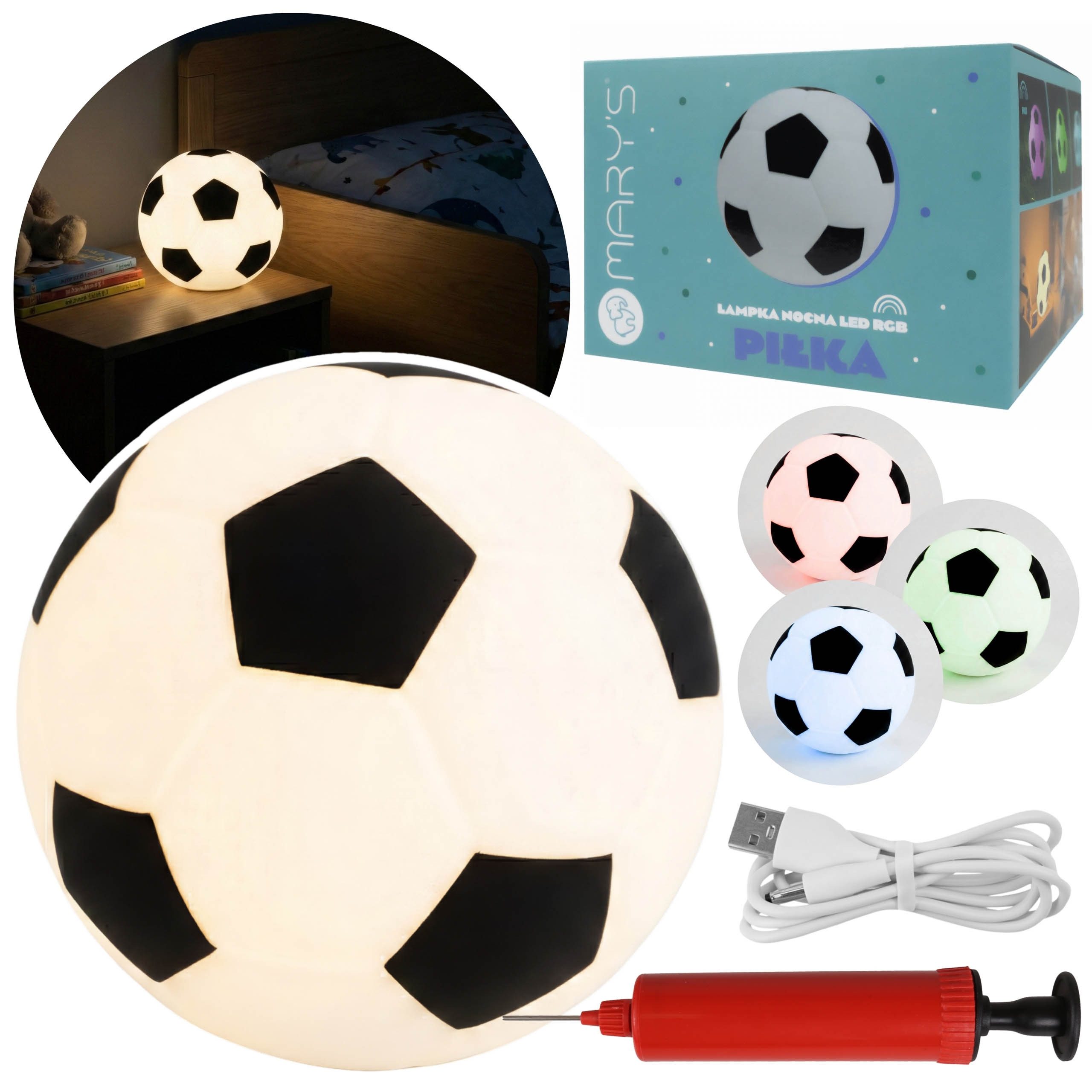 Sarcia.eu LED Nachtlicht Mary's Silikon-LED-Nachtlicht Fußball mit Pumpe, fürs Fan-Zimmer, RGB
