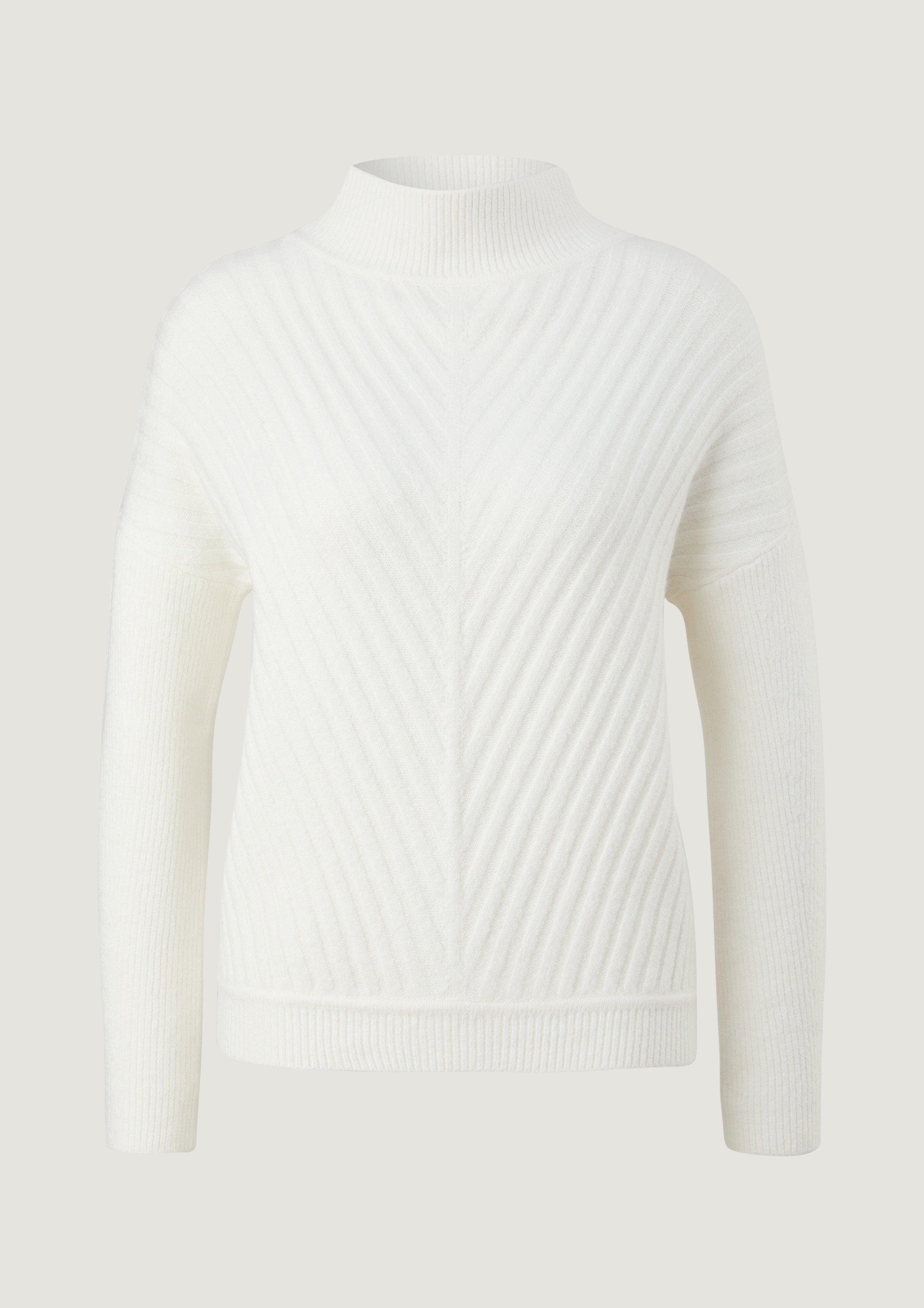 Wolle Comma Baumwollmix Strickpullover mit aus weiß Langarmshirt