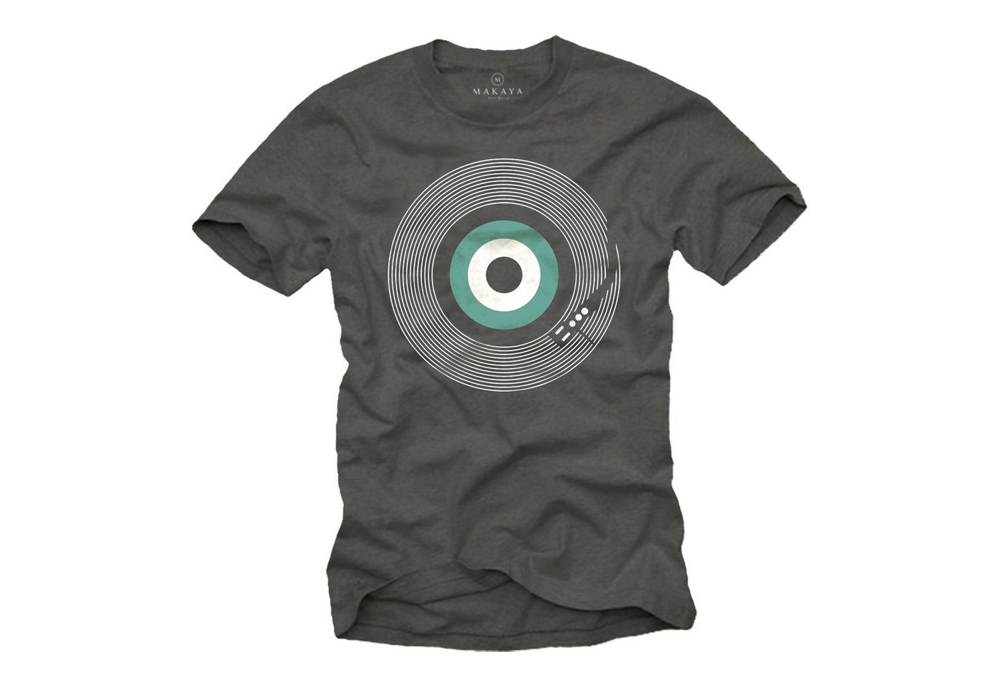 MAKAYA Print-Shirt Herren Retro Motiv Vintage Look Schallplatte Hippie Musik Geschenke Lustig