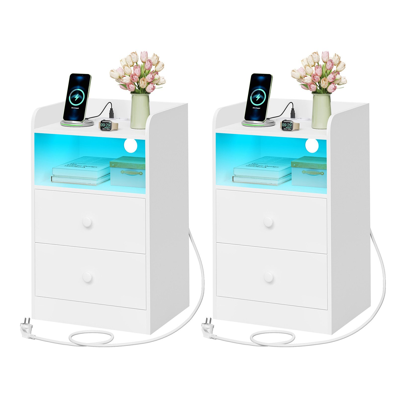 Woltu Nachttisch (2-St), Nachtschrank mit LED-Licht und Ladefunktion günstig online kaufen