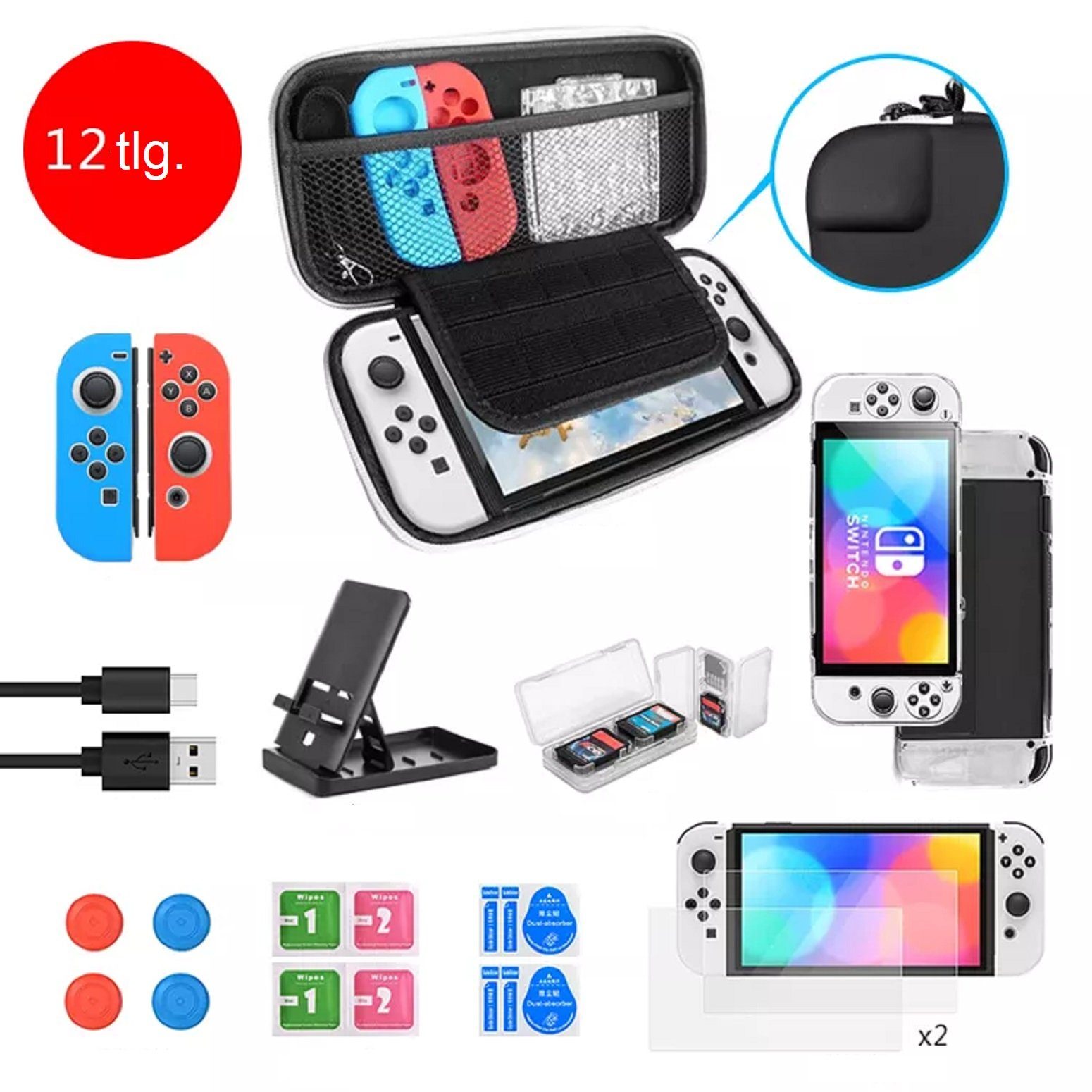 AKTO Schutztasche und 12 in 1 Zubehörset Zubehör Nintendo (12 St)