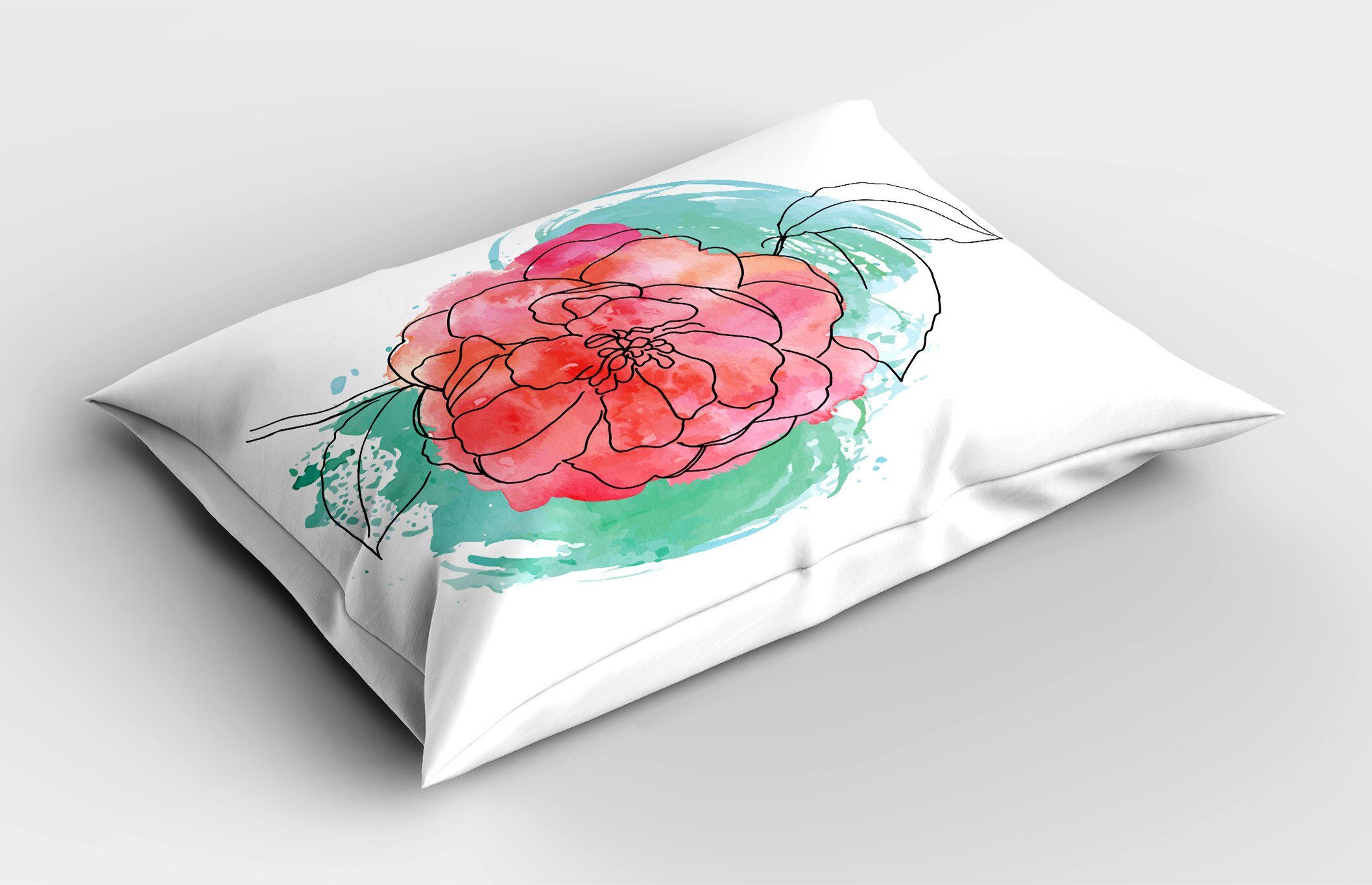 (1 Kissenbezug, Standard Camellia Schmutz-Kunst Abakuhaus Stück), rosa Kissenbezüge King Size Blätter Dekorativer Gedruckter