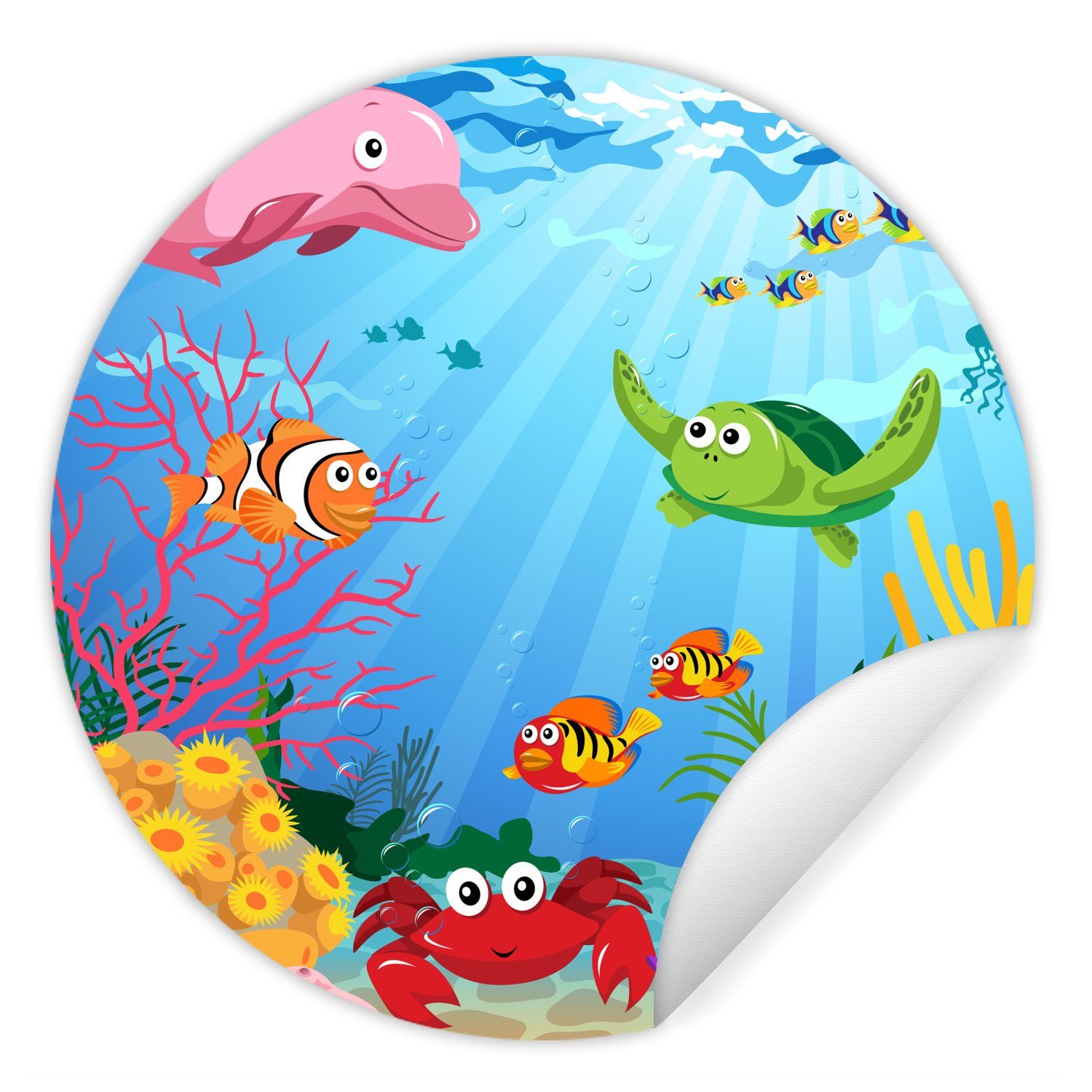 MuchoWow Wandsticker Kinder - Tiere - Meer (1 St), Tapetenkreis für Kinderzimmer, Tapetenaufkleber, Rund, Wohnzimmer