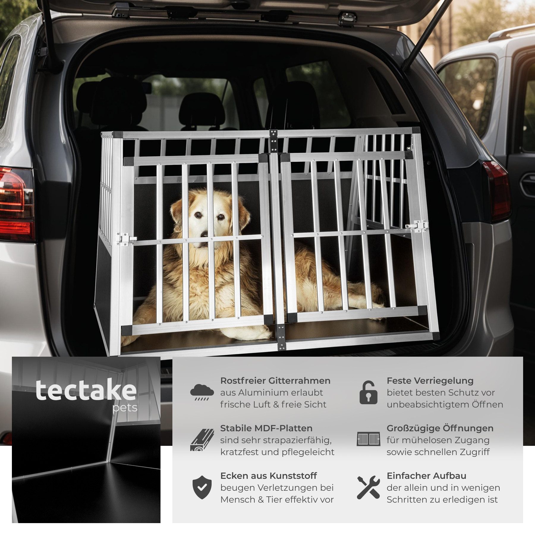 tectake Tiertransportbox Hundetransportbox doppel, mit schräger Rückwand