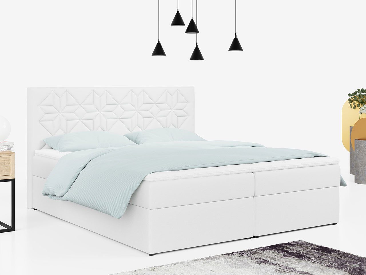 MKS MÖBEL Boxspringbett STELLE 1, Doppelbett mit Multipocket - Matratze - Modern Bett