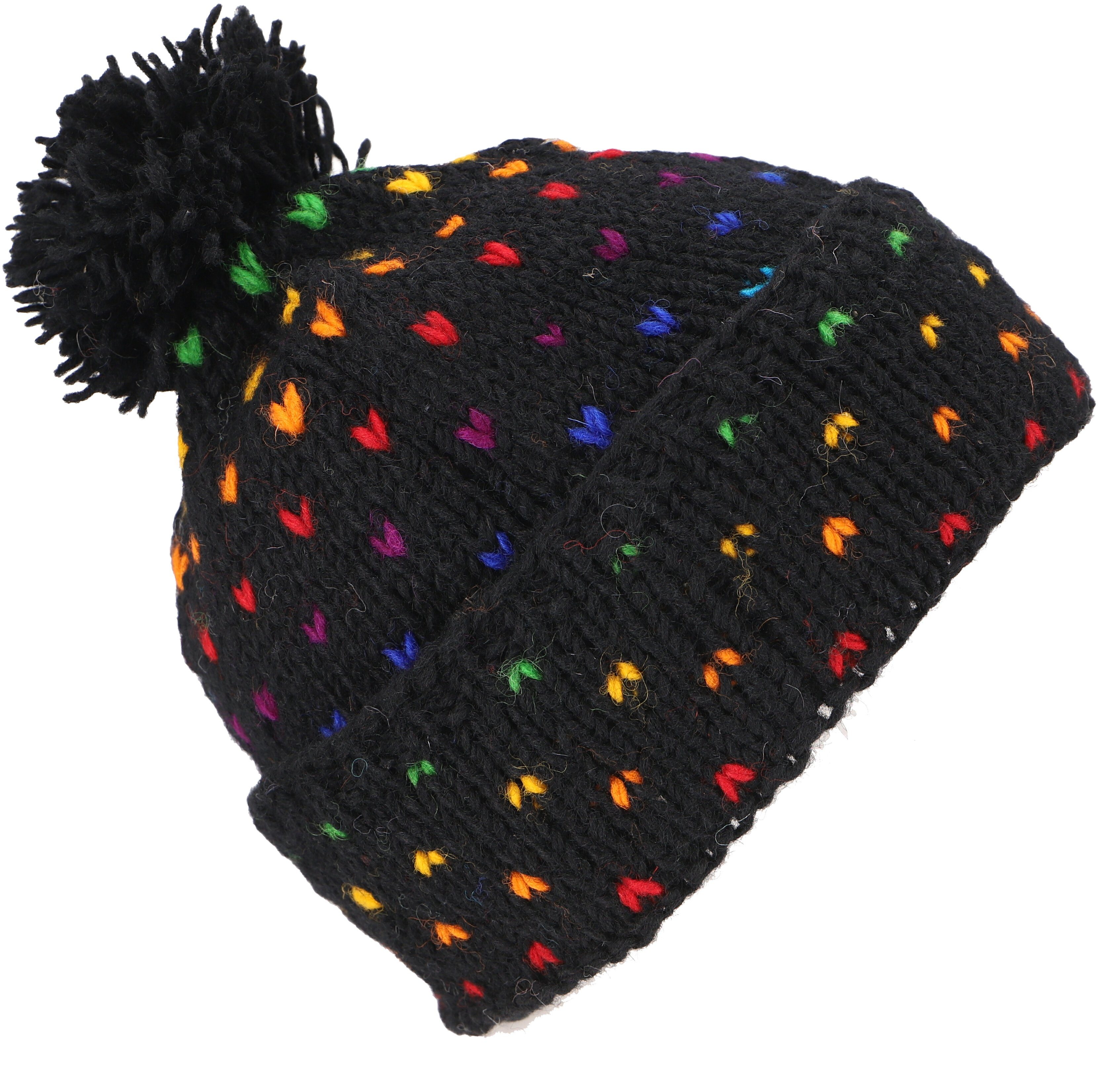 bunte.. aus Guru-Shop Nepal, Strickmütze schwarz/regenbogen Mütze, Bommelmütze Beanie