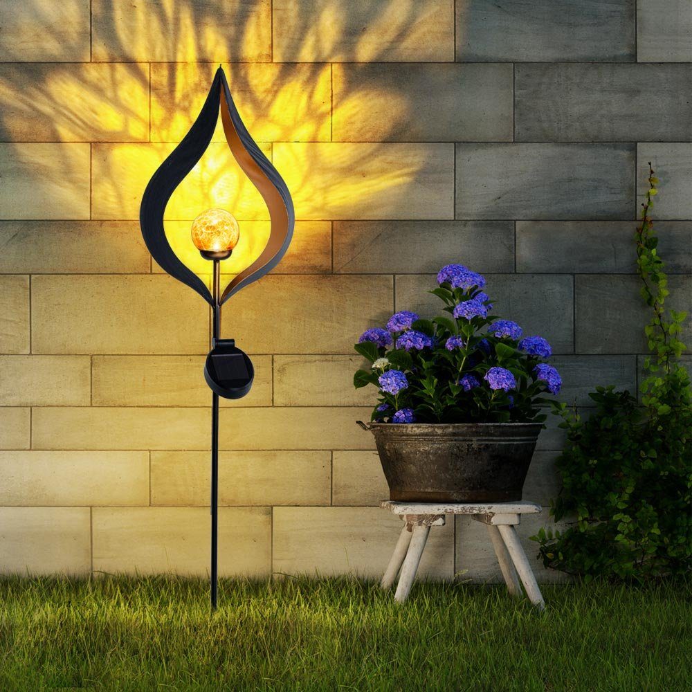 Deko Solarleuchte, verbaut, Solar LED für Flamme Außen Garten Solarleuchte etc-shop Solarstab Warmweiß, fest für LED-Leuchtmittel Garten