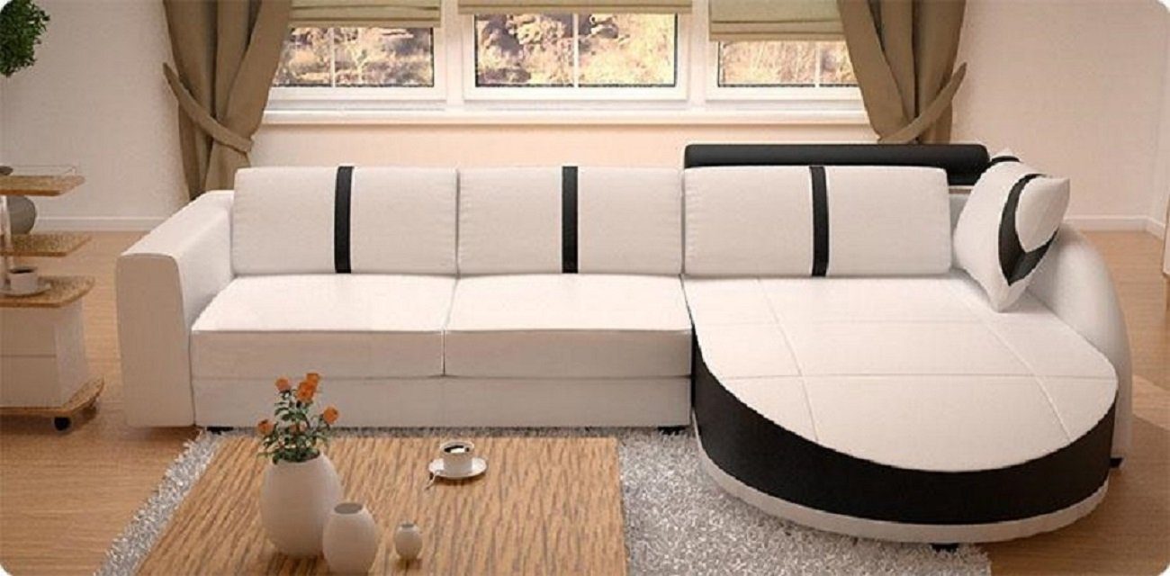 JVmoebel Ecksofa Designer Sofa Couch Ecksofa Leder Textil Polster Garnitur, Made in Europe Weiß/Schwarz