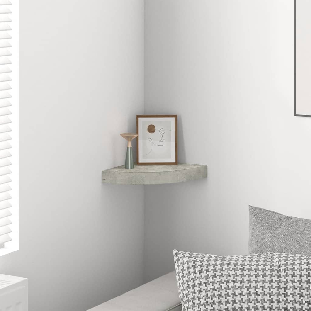 furnicato Wandregal Eck-Betongrau 25 x 25 x 3,8 cm aus Waben-MDF und Metall, 1-tlg., Schwebendes Wandboard mit unsichtbarer Montage und 5 kg Tragkraft