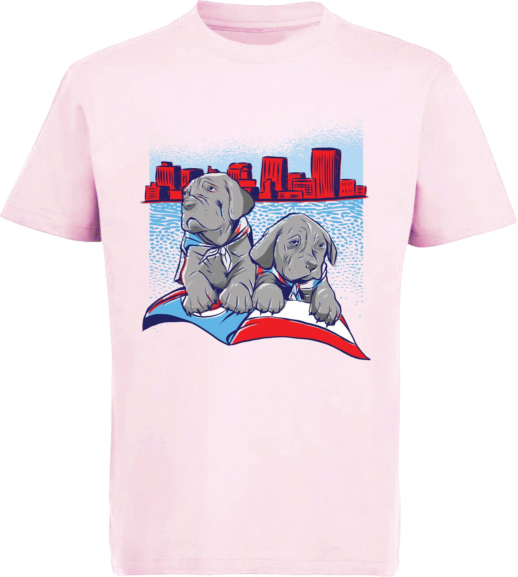 MyDesign24 Print-Shirt Kinder Hunde T-Shirt bedruckt - 2 süße Hundewelpen Baumwollshirt mit Aufdruck, i231 rosa