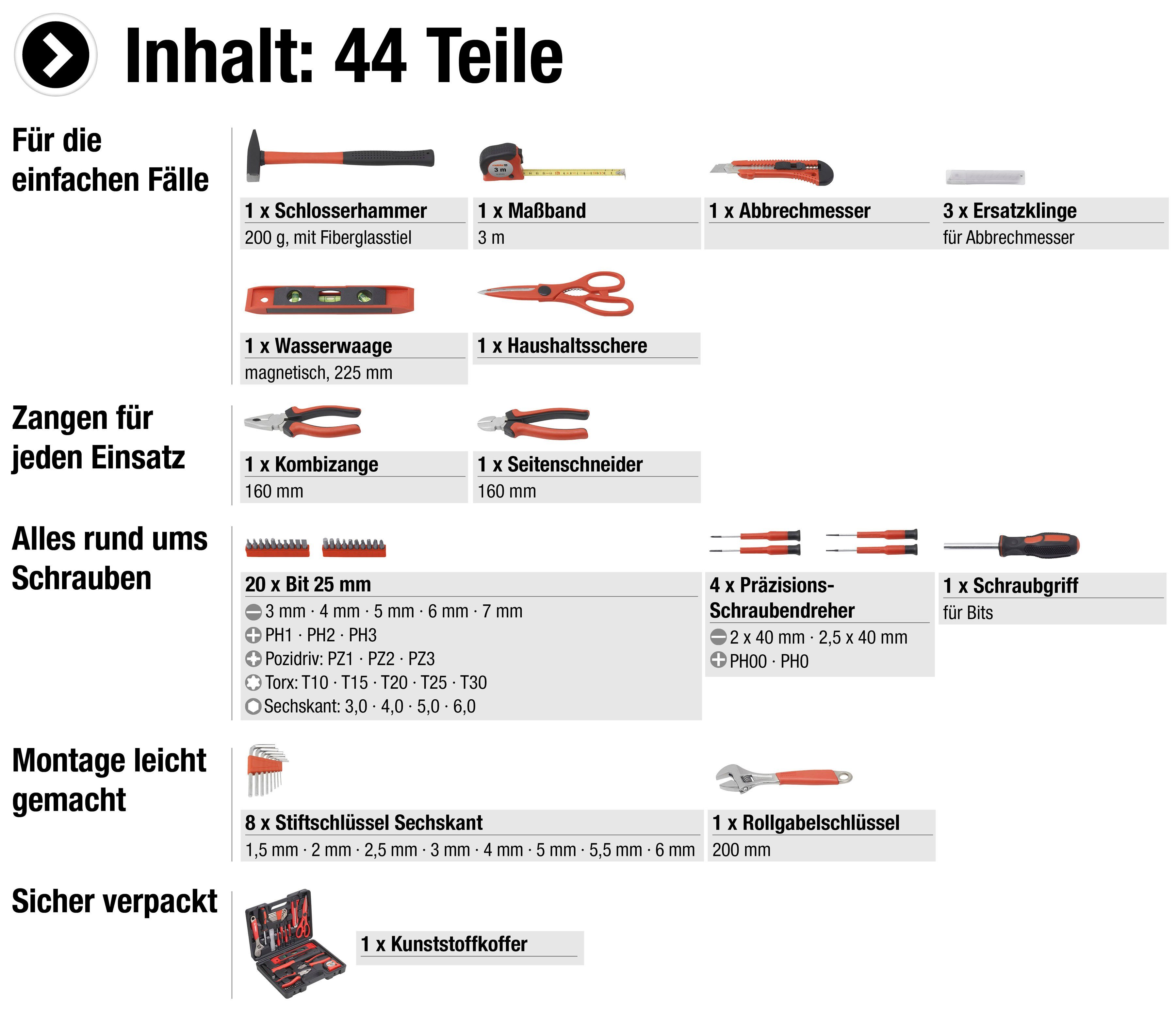 meister Werkzeugset Werkzeugkoffer / 8971430, 44-teilig, günstig online kaufen