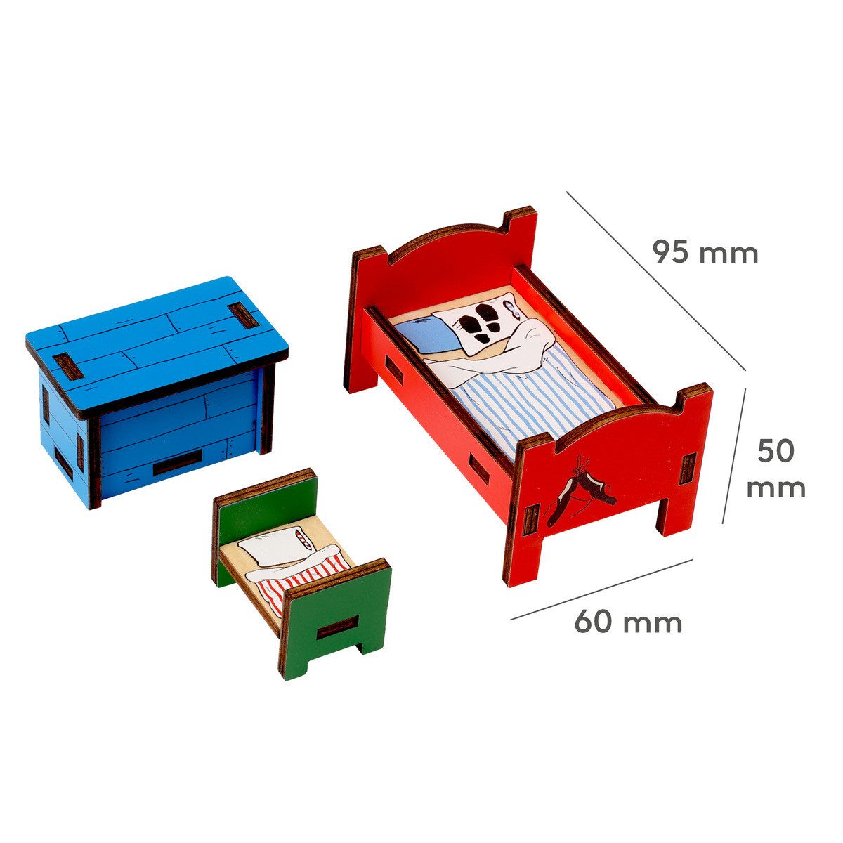 Pippi Langstrumpf Puppenhausmöbel Schlafzimmer Mädchen (3tlg) – Bild 5 von 5