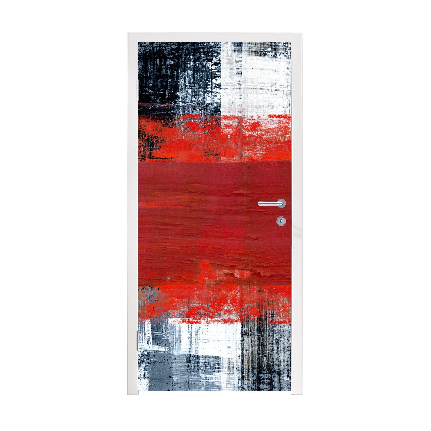 St), Gemälde Matt, Öl, für Fototapete bedruckt, - (1 Tür, - cm 75x205 Abstrakt Türaufkleber, Rot - Türtapete MuchoWow