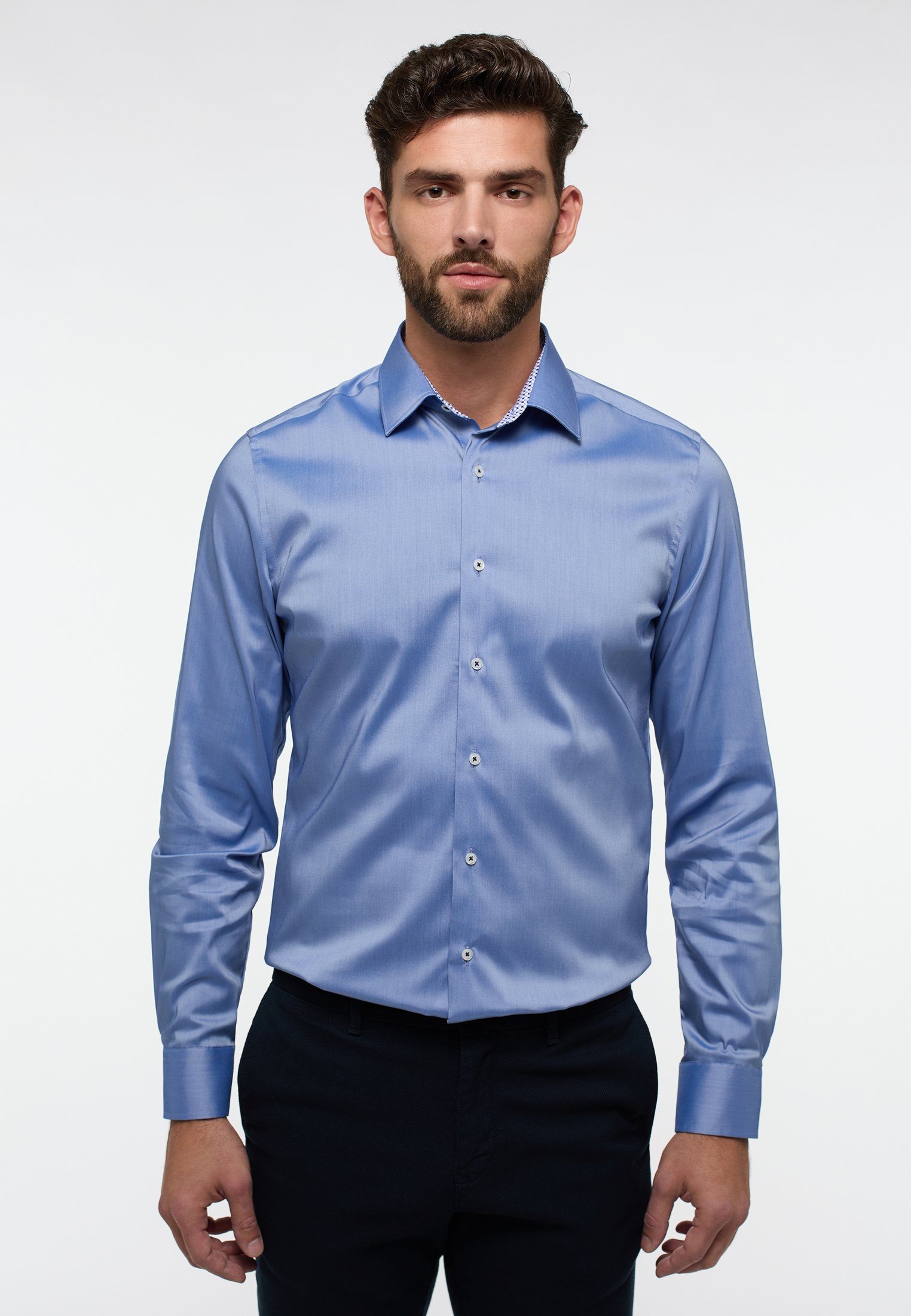 Eterna Langarmhemd SLIM FIT mittelblau