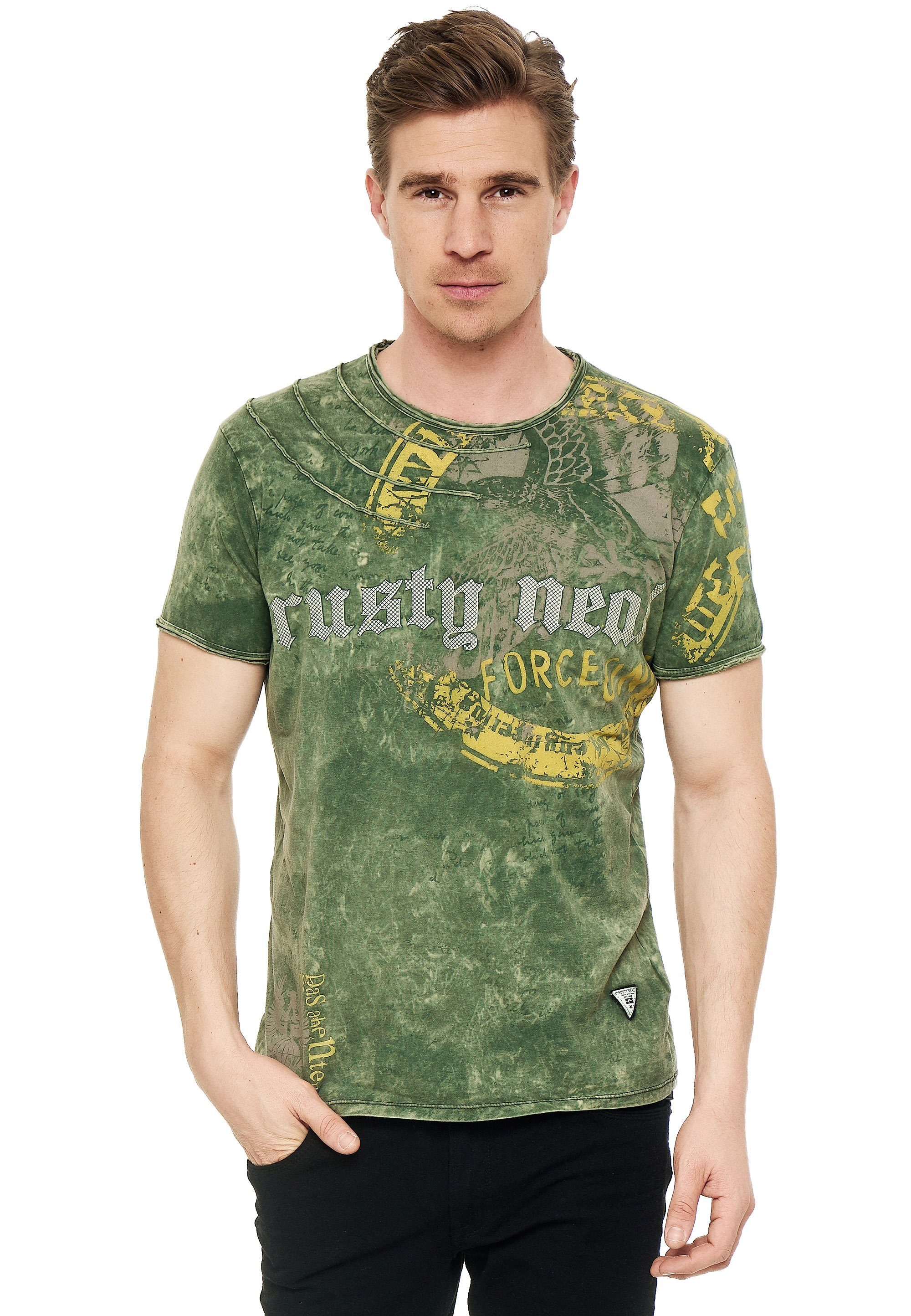 Rusty Neal T-Shirt mit eindrucksvollem Print khaki | T-Shirts