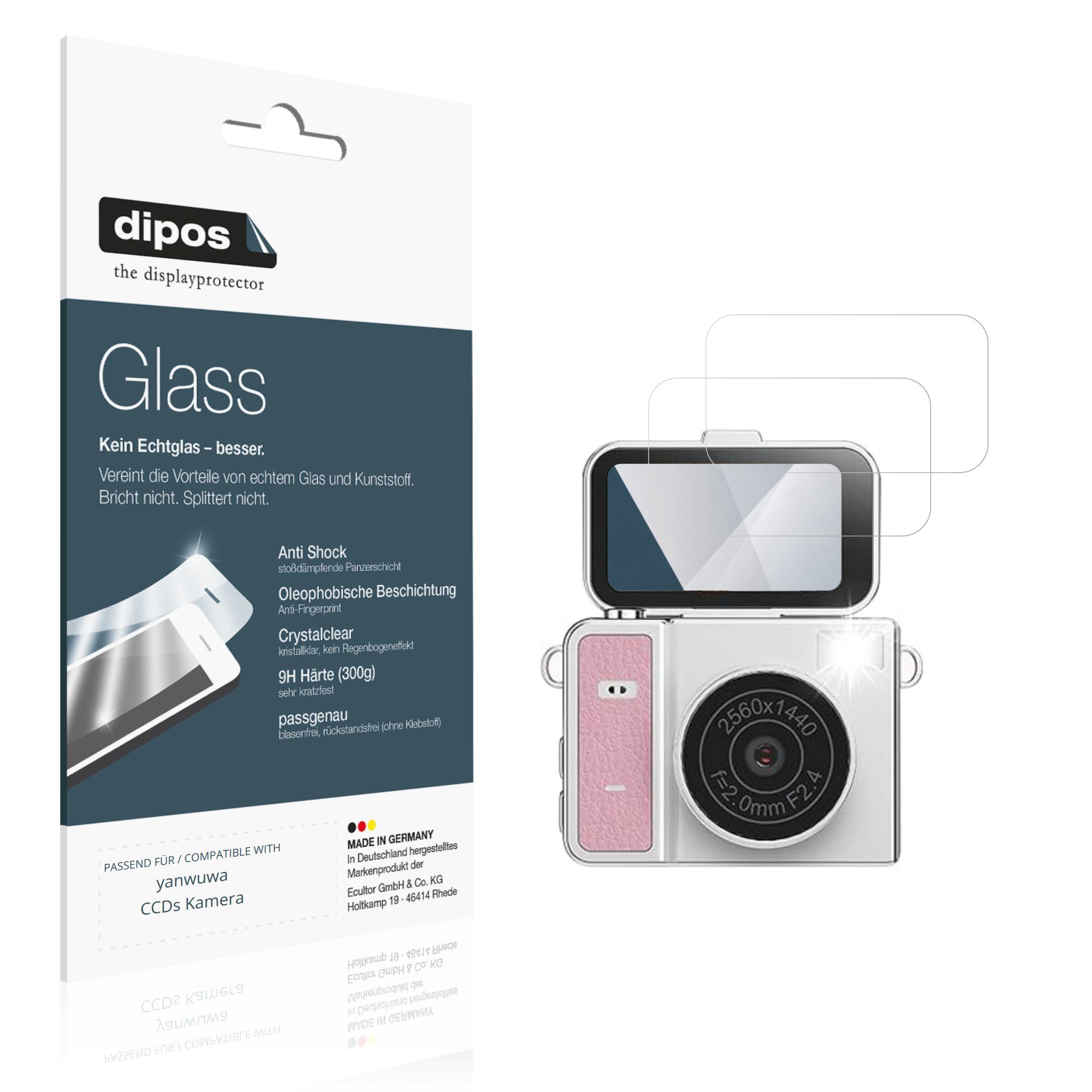 dipos Displayschutzfolie Schutzfolie für yanwuwa CCDs Kamera, 2 Stück, Displayschutz Schutz Folie Made in Germany