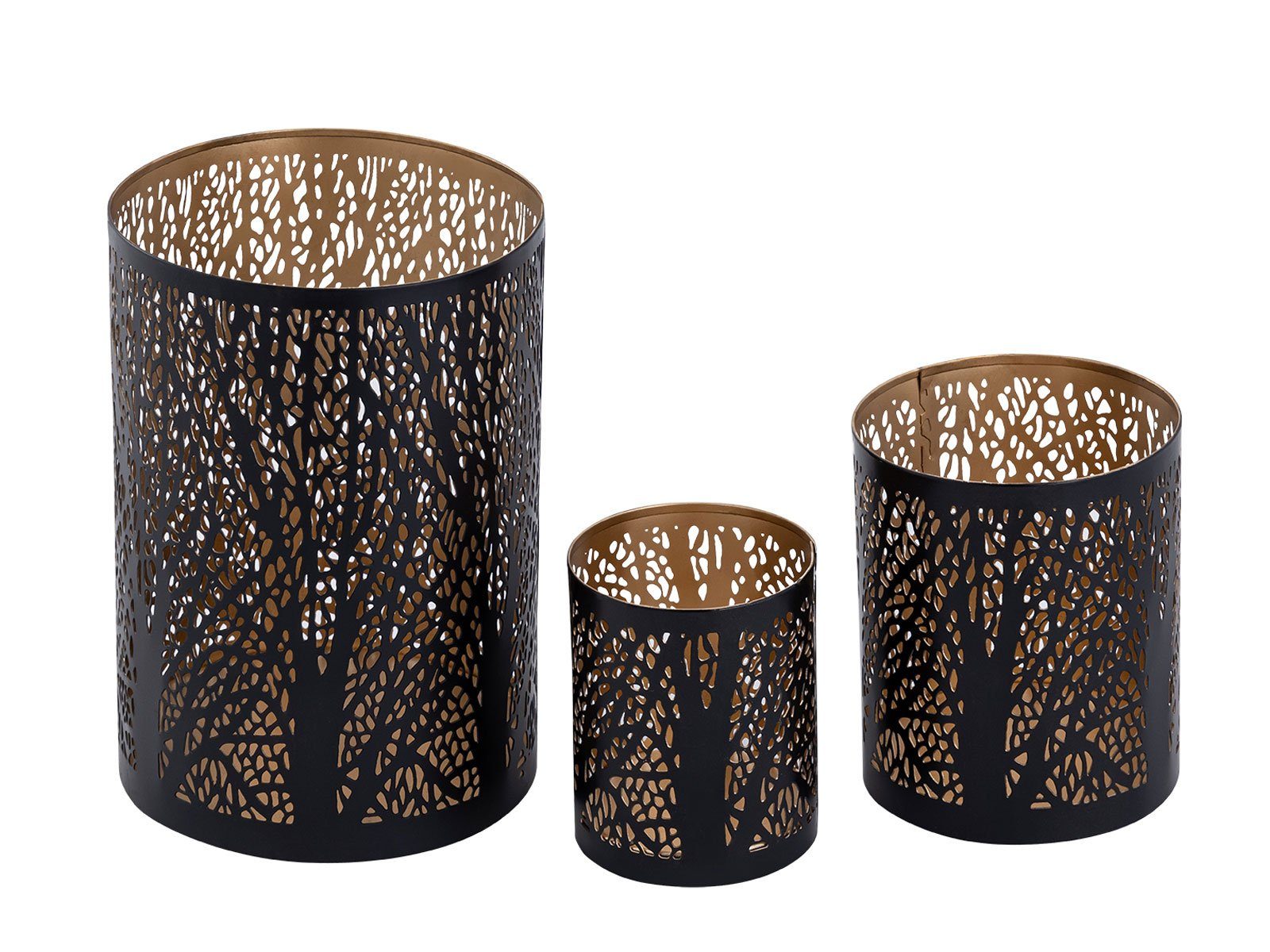 Kerzenhalter Kerzenhalter Forest 3er Set Kerzenständer Teelichthalter schwarz gold