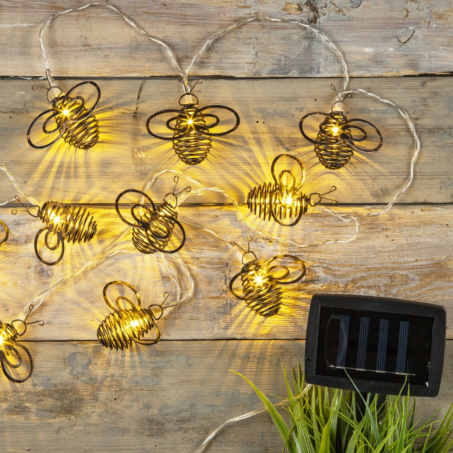 MARELIDA LED-Lichterkette LED Solar Lichterkette Bienen blinkend Garten  Terrasse Blumentopf 1,8m, 10-flammig