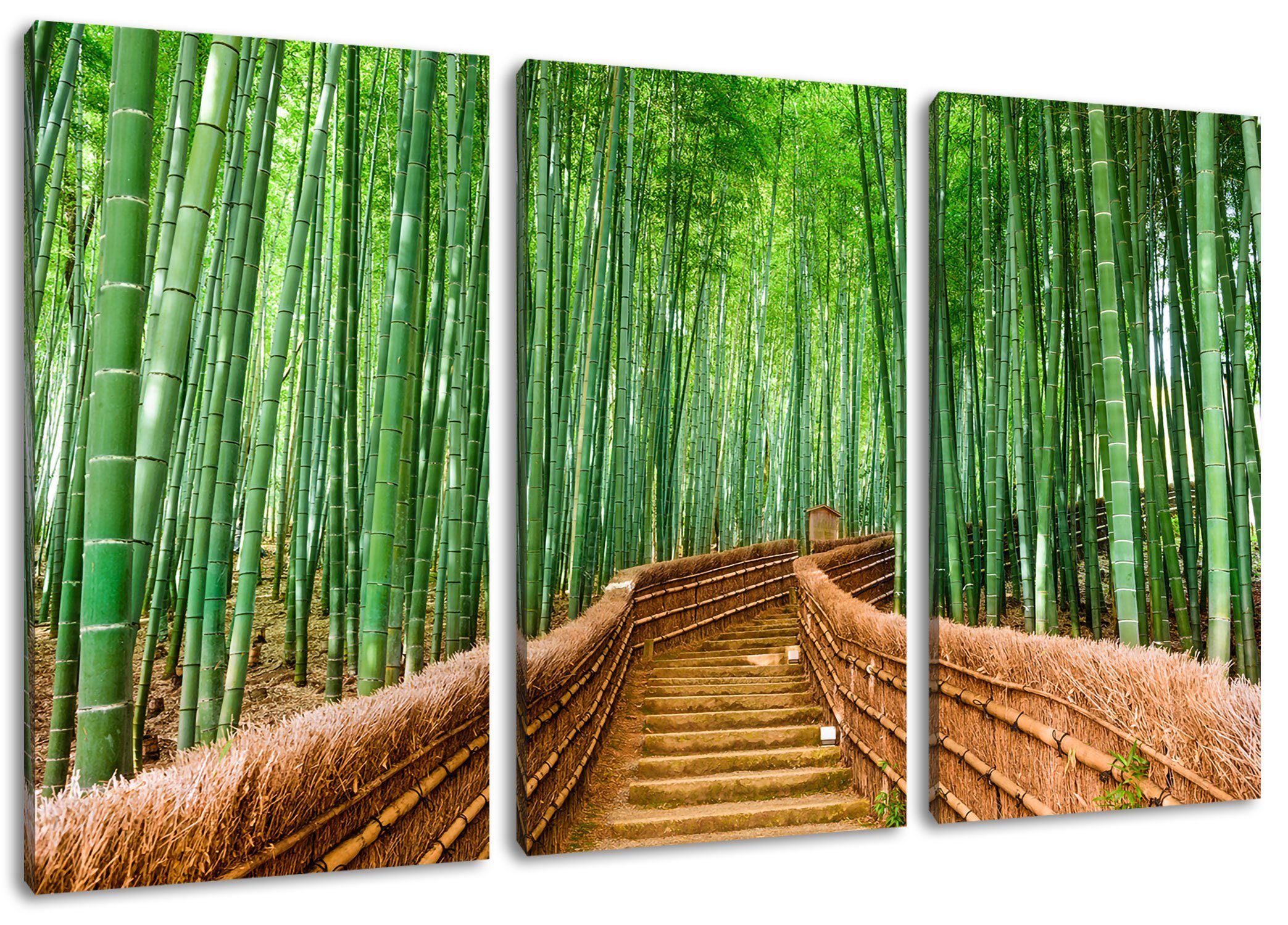 Pixxprint Leinwandbild Kyoto Japan Bambuswald, Kyoto Japan Bambuswald 3Teiler (120x80cm) (1 St), Leinwandbild fertig bespannt, inkl. Zackenaufhänger