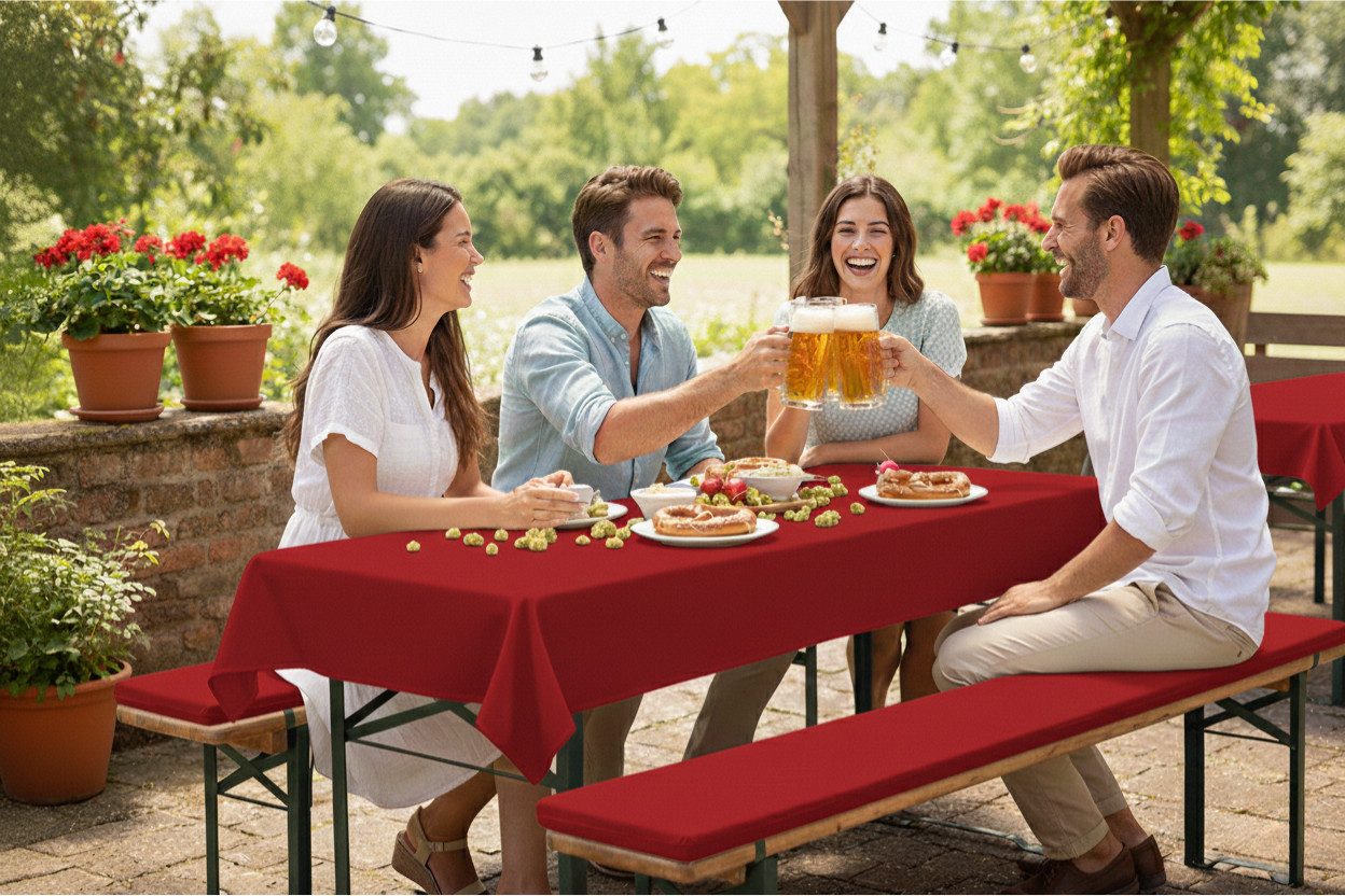 TexDeko Bankauflage Bierbankauflagen-Set mit Tischdecke 100x250cm (universal) 3TLG Set, (Set, 2x Auflage + 1x Tischdecke), blickdicht & waschbar