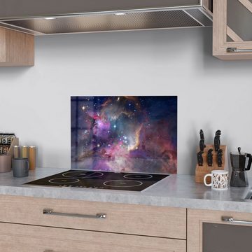 DEQORI Küchenrückwand 'Farbenfrohe Galaxie', Glas Spritzschutz Badrückwand Herdblende