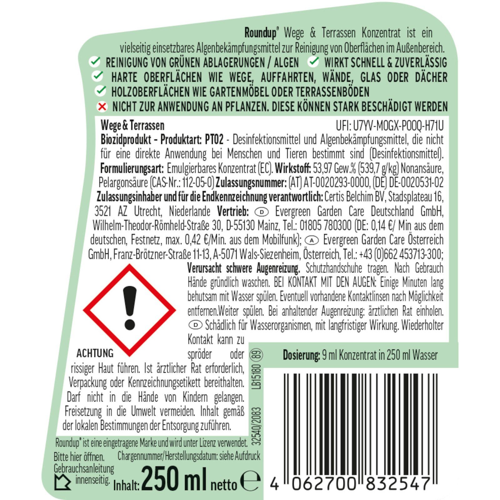 ROUNDUP Unkrautbekämpfungsmittel Wege & Terrassen Konzentrat 250 ml, 250 ml