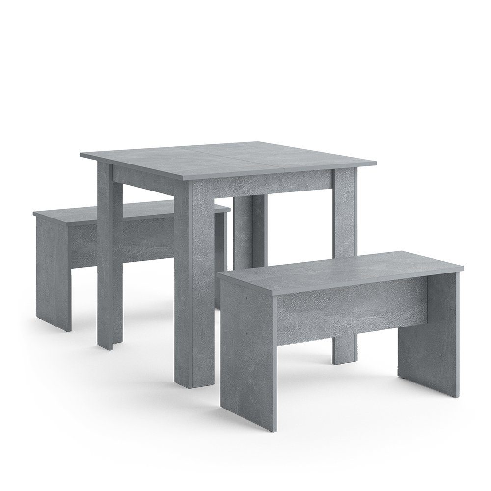 3-tlg., (Set, 80 cm Sitzgruppe Tischgruppe Essgruppe Vicco platzsparend Beton, Set), SENTIO 3-er