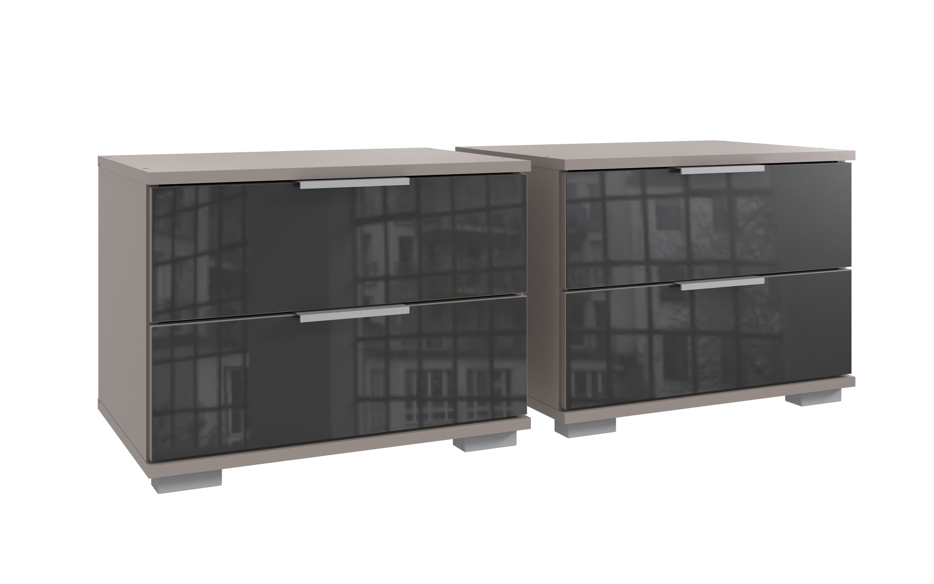 Wimex Nachtkommode (2er-Set) je 2 Schübe, SAHARAGRAU + GLAS GREY - 104x40x38 (BxHxT) (2er-Set)
