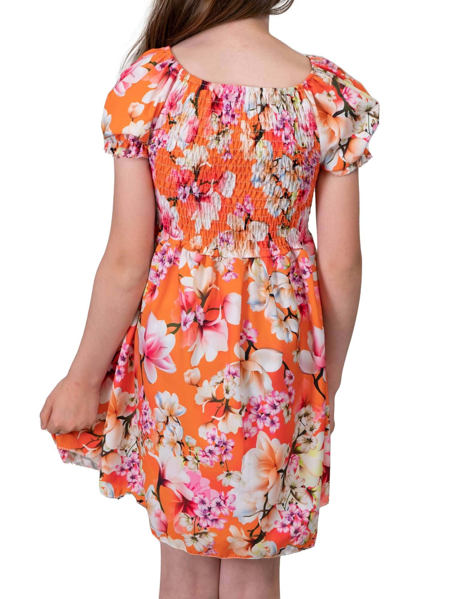 30382 Orange tragen smoked Kleid Oberteil Sommerkleid Puffärmel zu bequem Mädchen KMISSO (1-tlg)