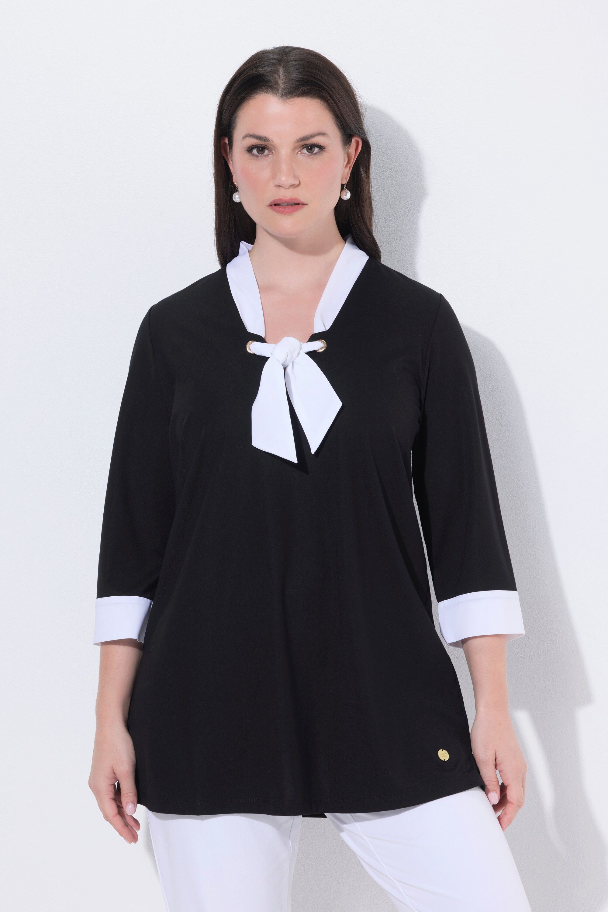 Ulla Popken T-Shirt Schluppen-Shirt A-Linie V-Ausschnitt 3/4-Arm günstig online kaufen