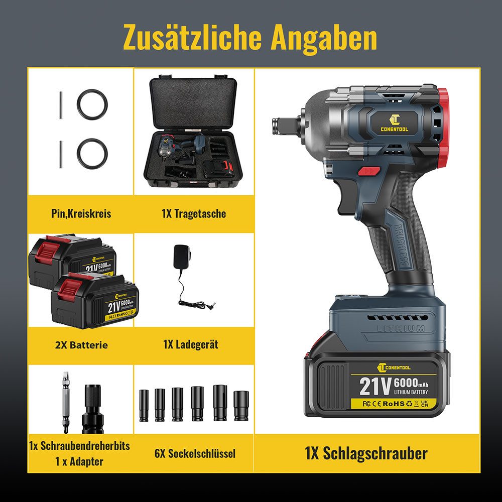 CONENTOOL Akku-Schlagschrauber 21V, 620,00 Nm, (Set, günstig online kaufen