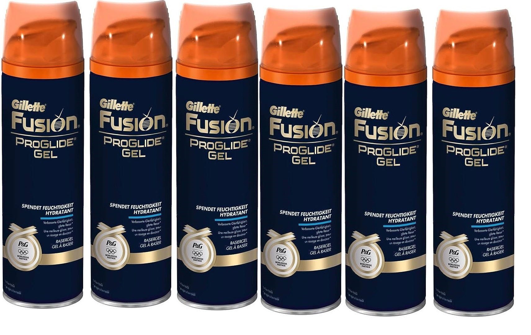 Gillette Rasierschaum Gillette Fusion ProGlide Rasiergel 6x 200ml Rasur Bartpflege Shave Gel, 6-tlg., Feuchtigkeitsgel Rasierer Zubehör Geschenkset für Männer und Frauen, schütz und kühlt die Haut, angenehmes und weiches Hautgefühl