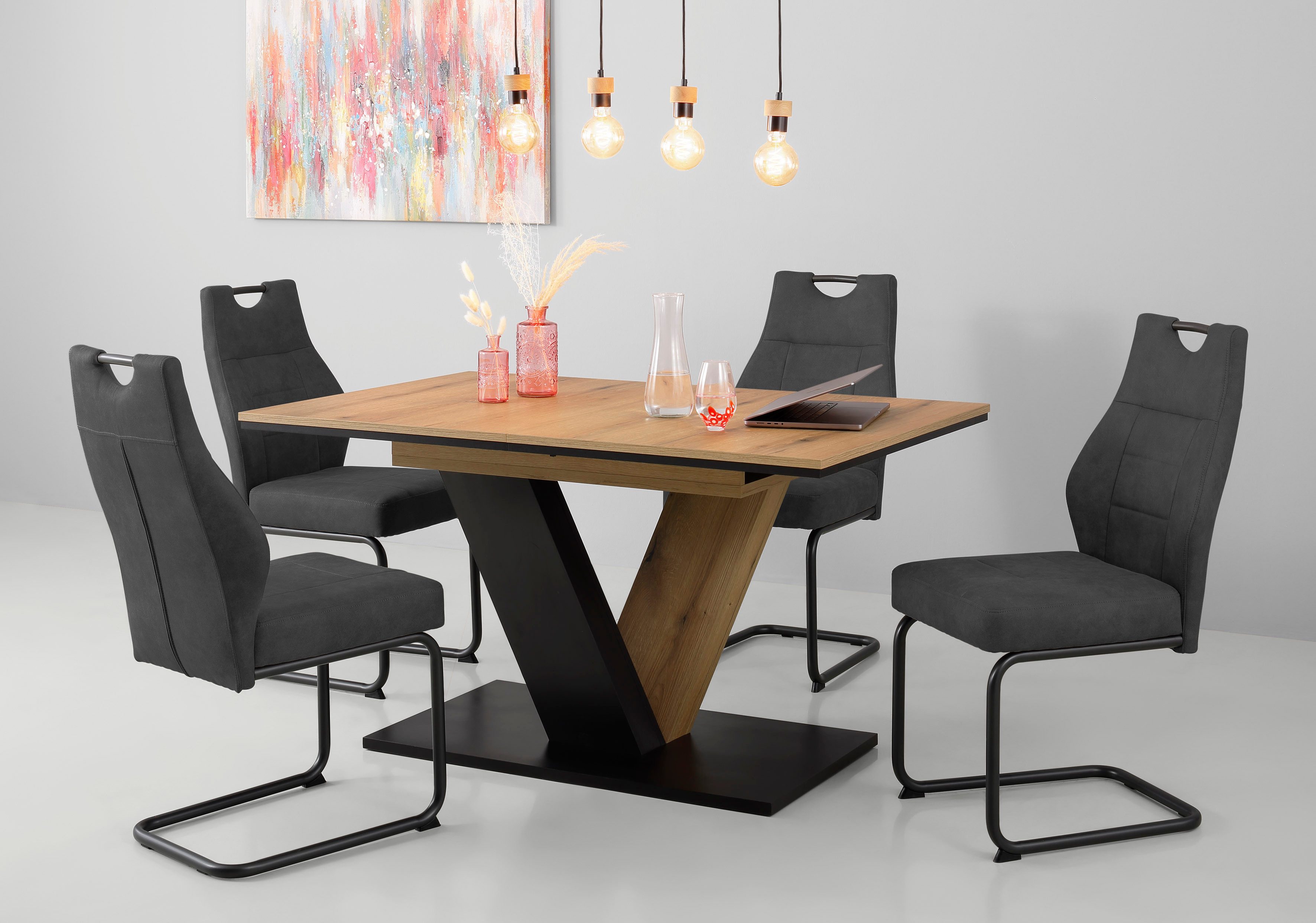 HELA Essgruppe EMS Tisch 140-180x90 cm ausziehbar, Esstisch inkl. 4 Stühle, günstig online kaufen