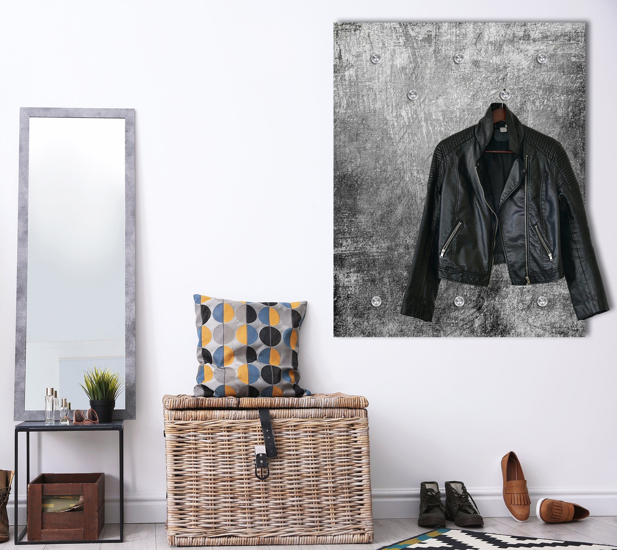 queence Wandgarderobe Garderobe aus Acrylglas grau, Stein, Steinoptik, Beton Betonoptik (1 St), Verschiedene Größen - mit Edelstahlhaken