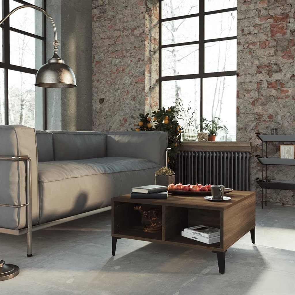 furnicato Couchtisch Moderner 60 x 60 x 30 cm in brauner Eichen-Optik (1-St), Stabiler Wohnzimmertisch mit Ablagefläche und robusten Metallbeinen