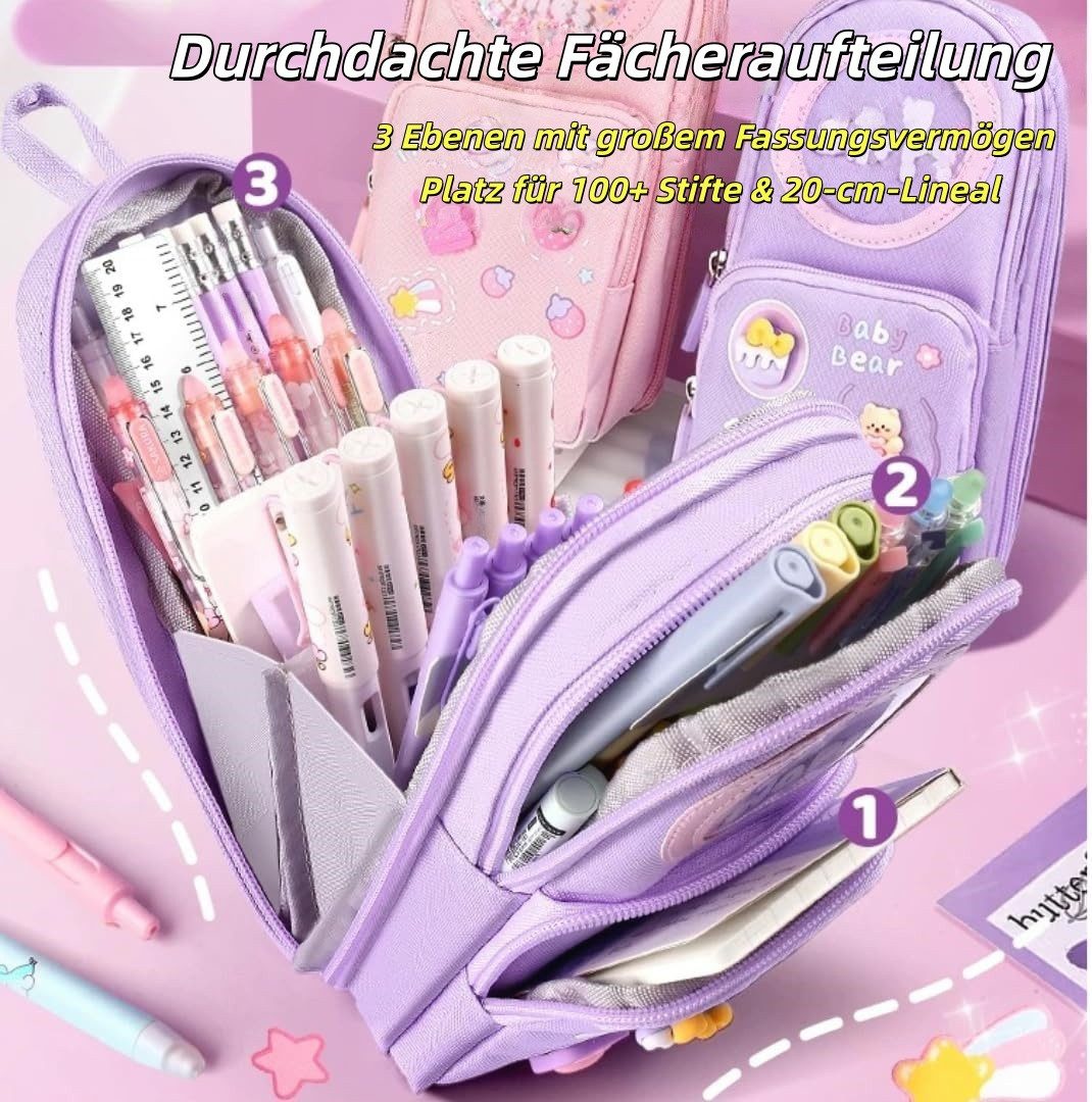 Zaewry Federmäppchen 3 Fächer Große Kapazität Kawaii Mäppchen Federtasche, Stiftetasche Pencil Case Bleistifttasche für Schule Und Büro – Bild 3 von 5