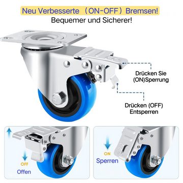 TLGREEN Schwerlastrolle 100 mm, 4er-Set, Verbessertes (ON-OFF) Bremssystem