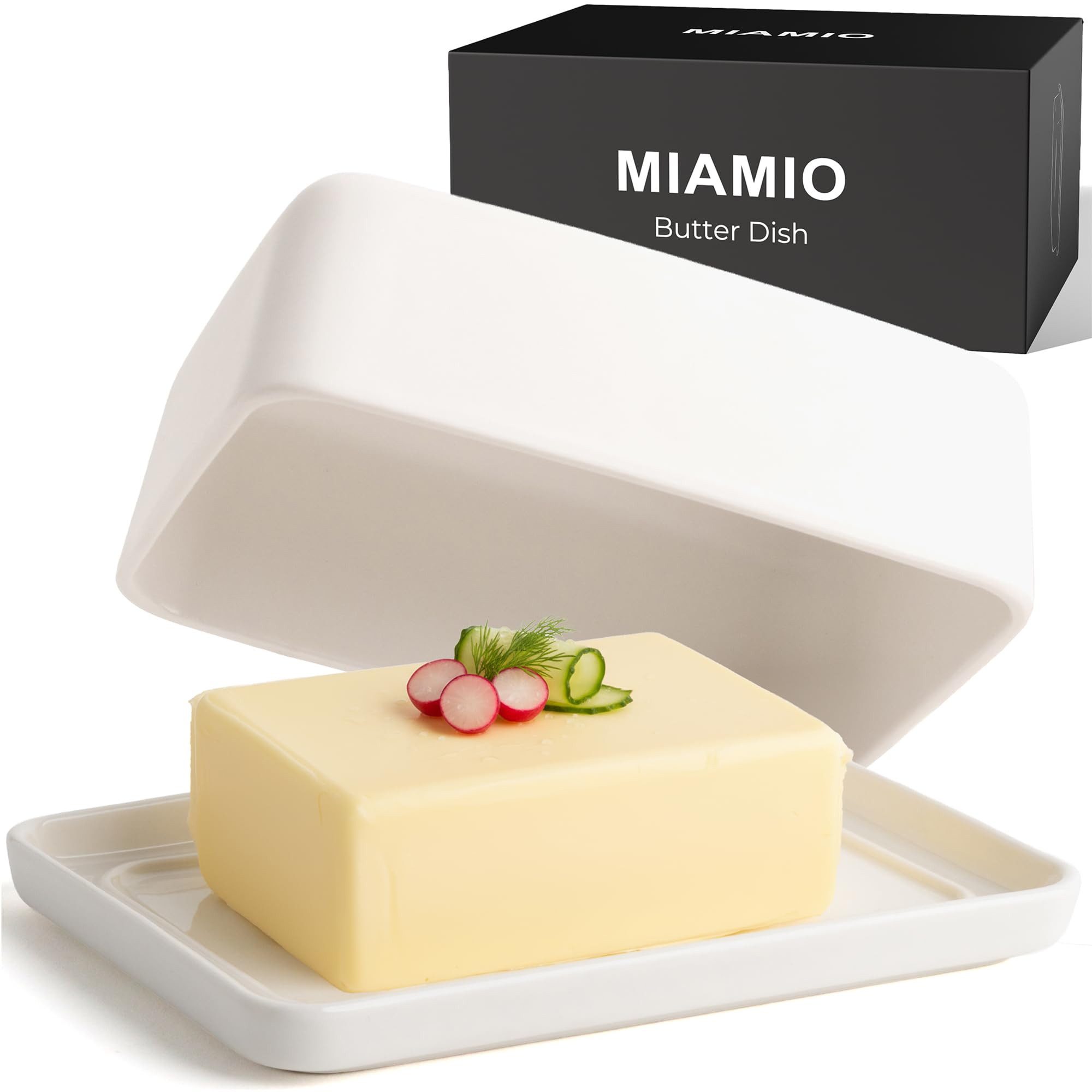 MiaMio Butterdose Butterdose Keramik mit Keramikdeckel Weiß, Keramik, matte Glasur