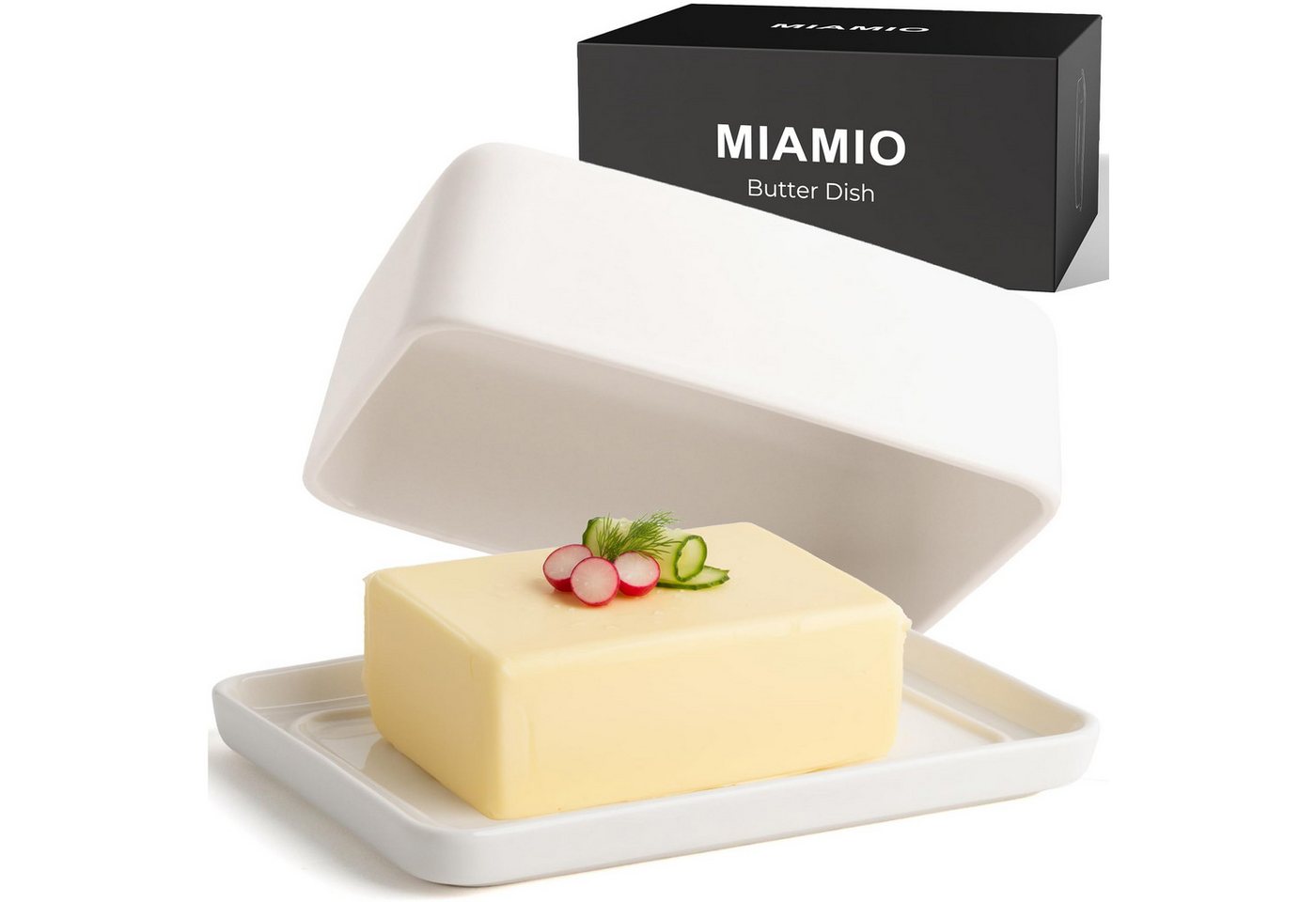 MiaMio Butterdose mit Deckel, Weiß, Keramik, (Set, 2-tlg., Unterteil und Deckel), spülmaschinenfest