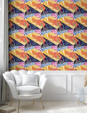 Abakuhaus Vinyltapete selbstklebendes Wohnzimmer Küchenakzent, Safari Wilder Bunter Zebra-Streifen