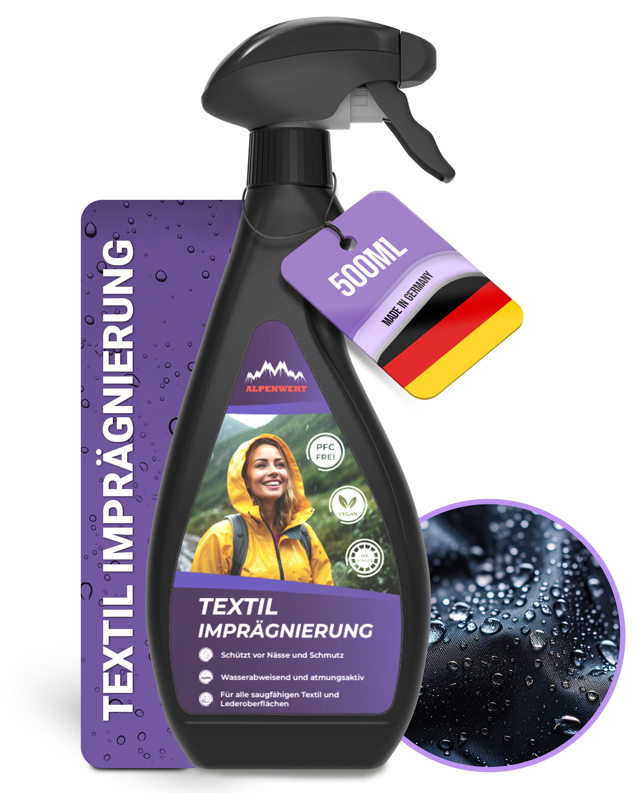 Alpenwert Textilimprägnierung - Vielseitiges Imprägnierspray Jacke & Schuhe Imprägnierspray, 0,5l langzeit Wirkung