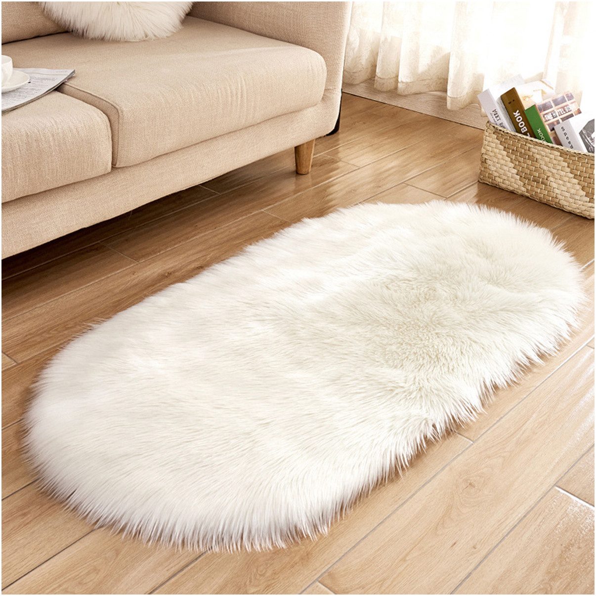 Sunicol Teppich Hochflor Teppich, Fellteppich Kunstfell, Shaggy Oval Flauschig, 40*60cm, Super