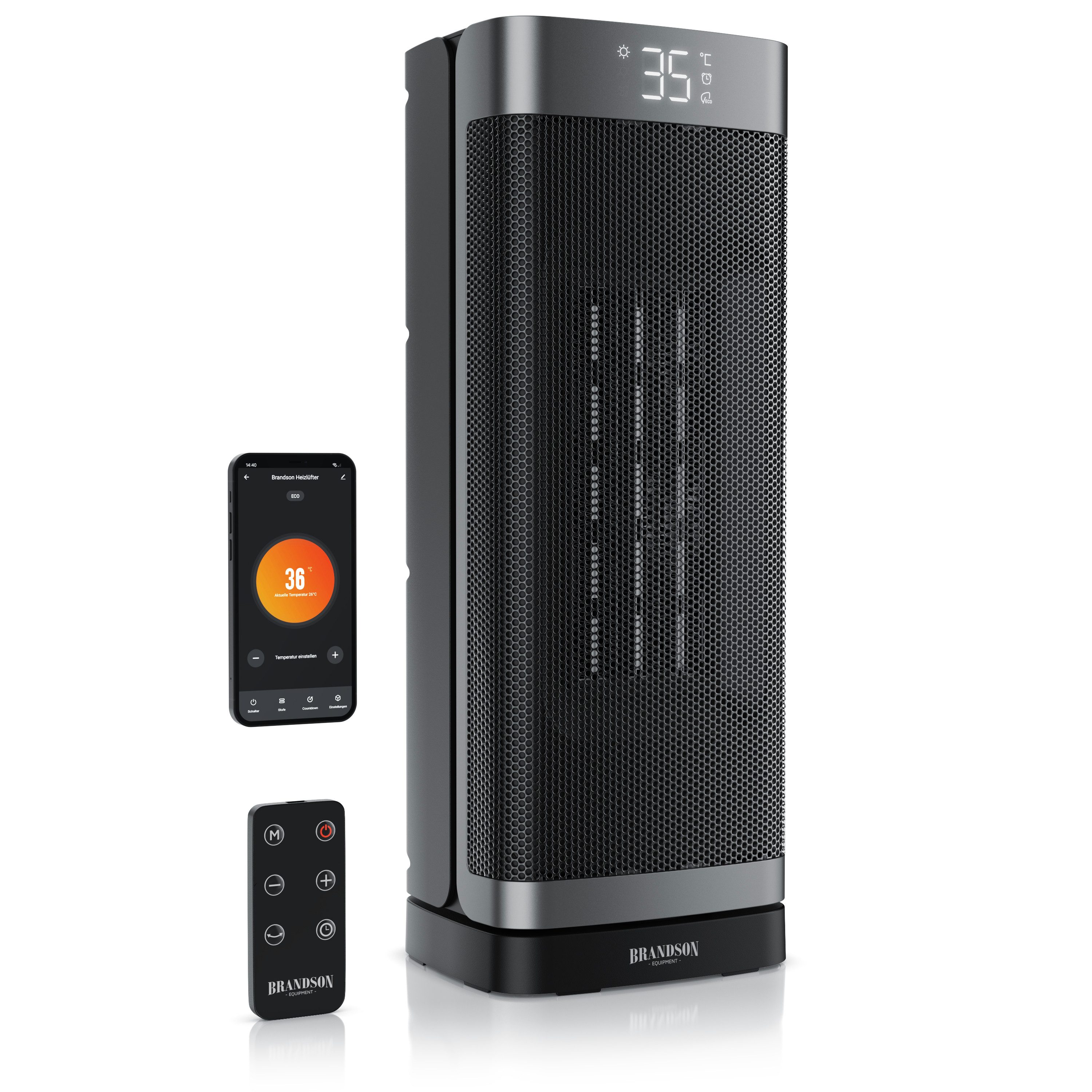 Brandson Heizlüfter mit Wlan, Keramik Heizgerät kompakt, Timer, Oszillation, Fernbedienung, 1500 W, energiesparend, ECO-Modus, Thermostat, 10-35°C, LED-Display