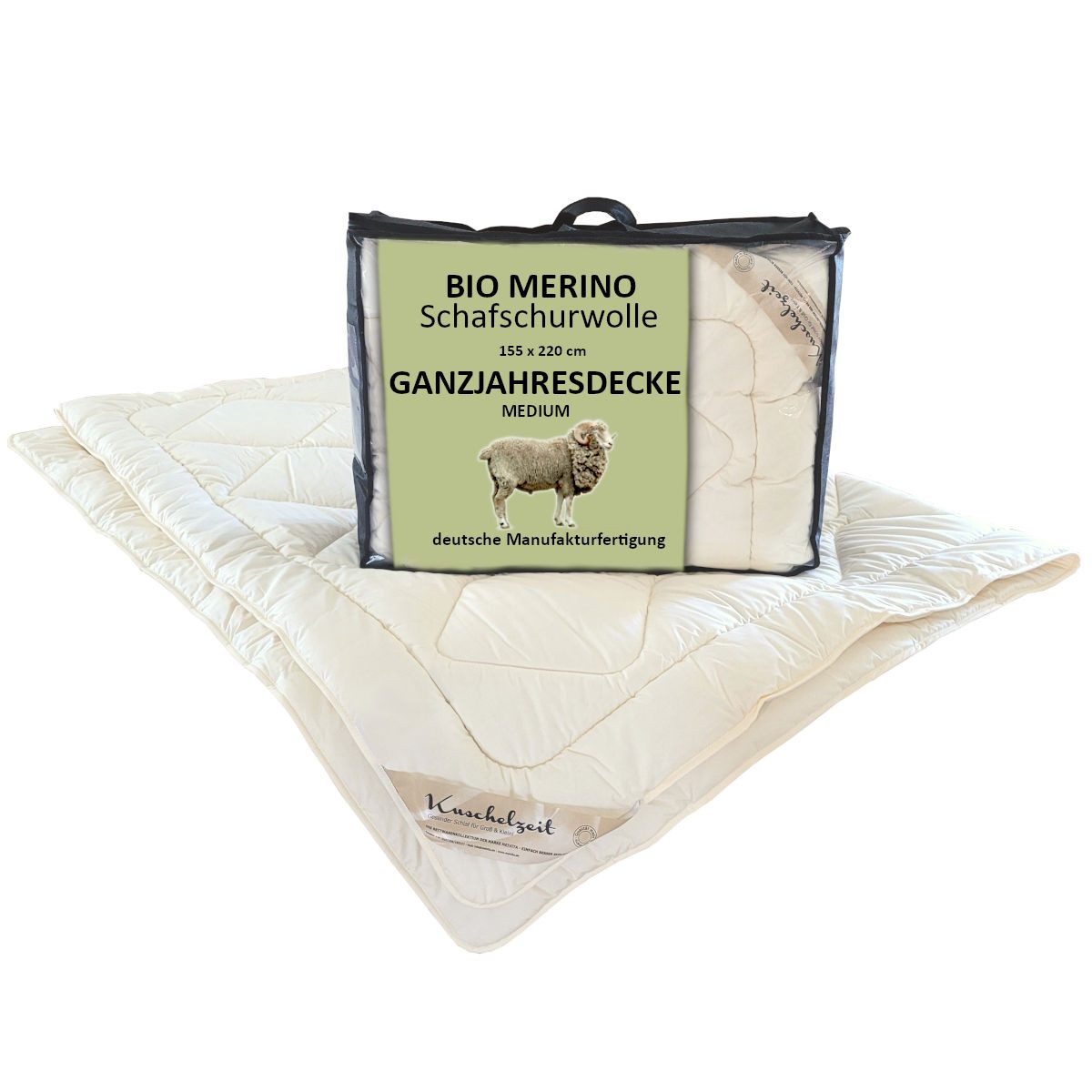 Meivita Naturhaarbettdecke Bio Merino Schafschurwolle Ganzjahresdecke kbA und kbT, Füllung: 100% Wolle kbT, Bezug: 100% Baumwolle kbA, Bettdecke Hergestellt in Deutschland