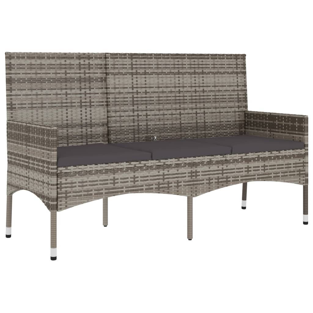 furnicato Gartenbank 3-Sitzer mit Kissen Grau Poly Rattan (1-St)